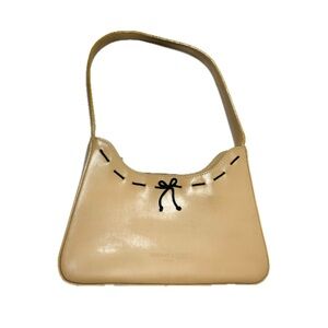 Tiffany & Fred Paris Smooth Nappa Leather Shoulder Bag Tan Bow Purse Classic